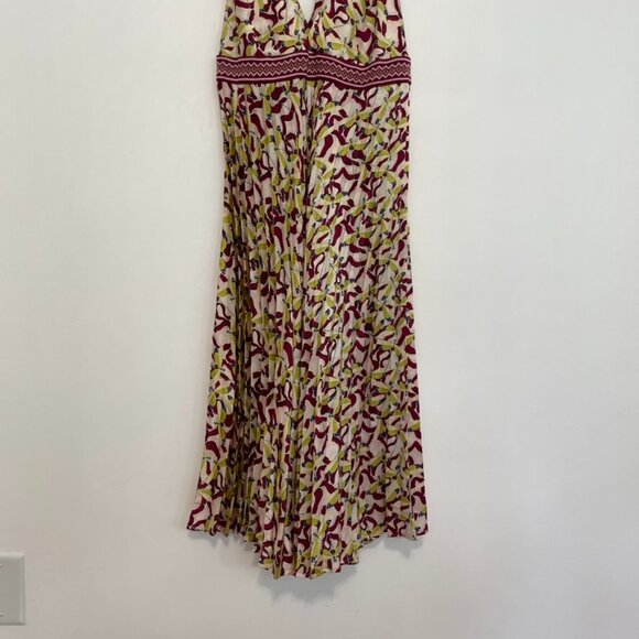 AMERICAN RETRO Pink Berry Green Dragonfly Bug Satin 100% SILK Fit & Flare Dress - Picture 4 of 16